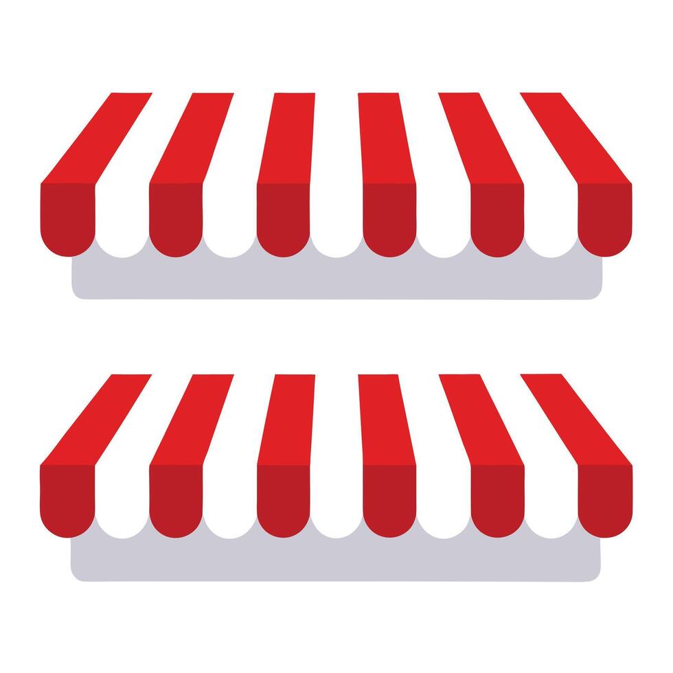 Two red and white striped awnings on a white background vector
