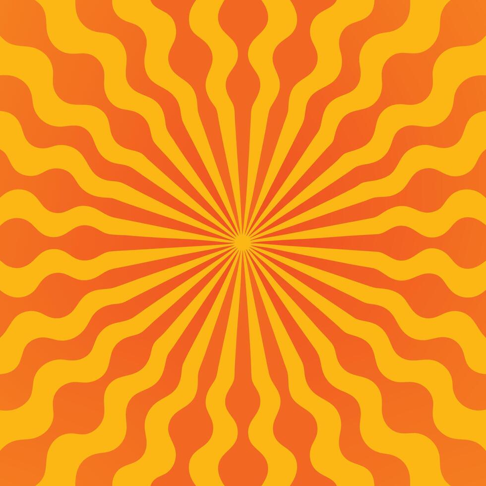 Abstract Sunburst Background with Wavy Orange and Yellow Rays vector