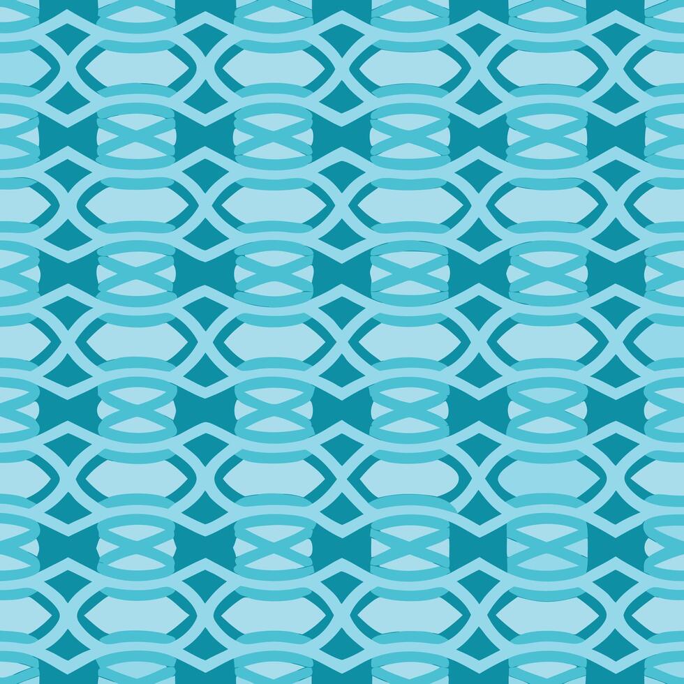Seamless Teal and Light Blue Interlocking Geometric Pattern Design for Textile or Wallpaper vector