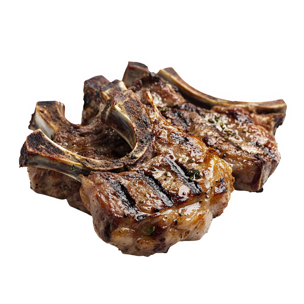 Grilled lamb chops are smoky, flavorful, and tender, making them perfect dish for meat lovers. These succulent cuts are ideal for any barbecue or gourmet meal png
