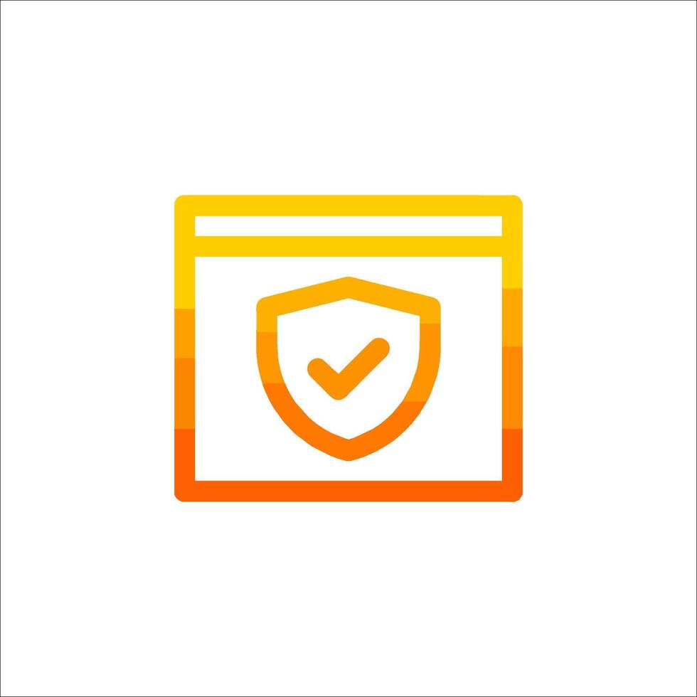 A yellow and orange icon of a shield and check mark vector