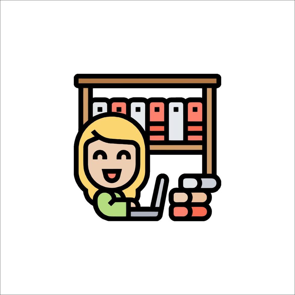 A woman is working on a computer in a library vector
