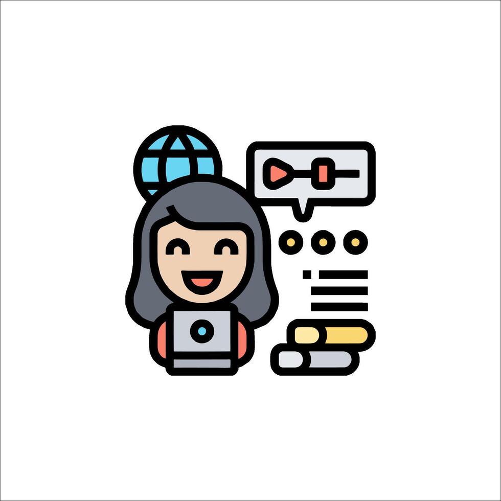 A woman with a computer and a globe icon vector