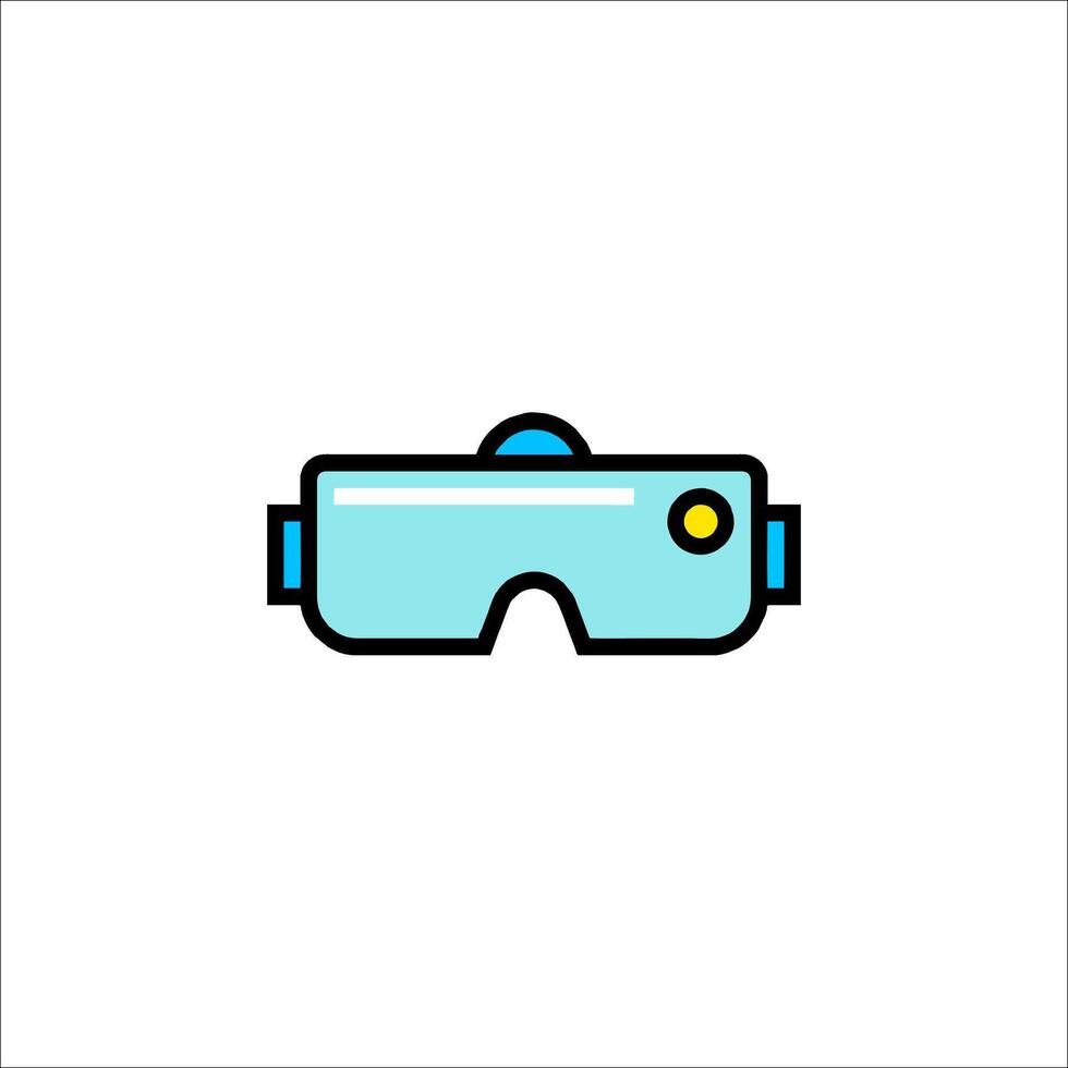 A blue and yellow virtual reality goggles icon vector