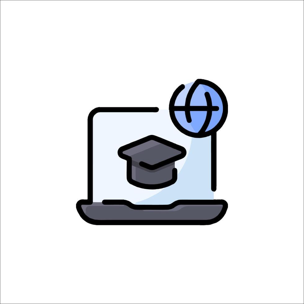 A laptop with a graduation cap and globe icon vector