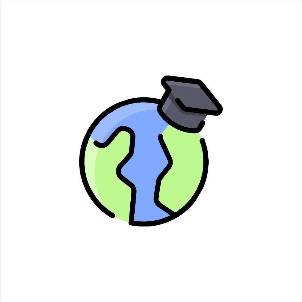 A graduation cap on a globe with the word education vector