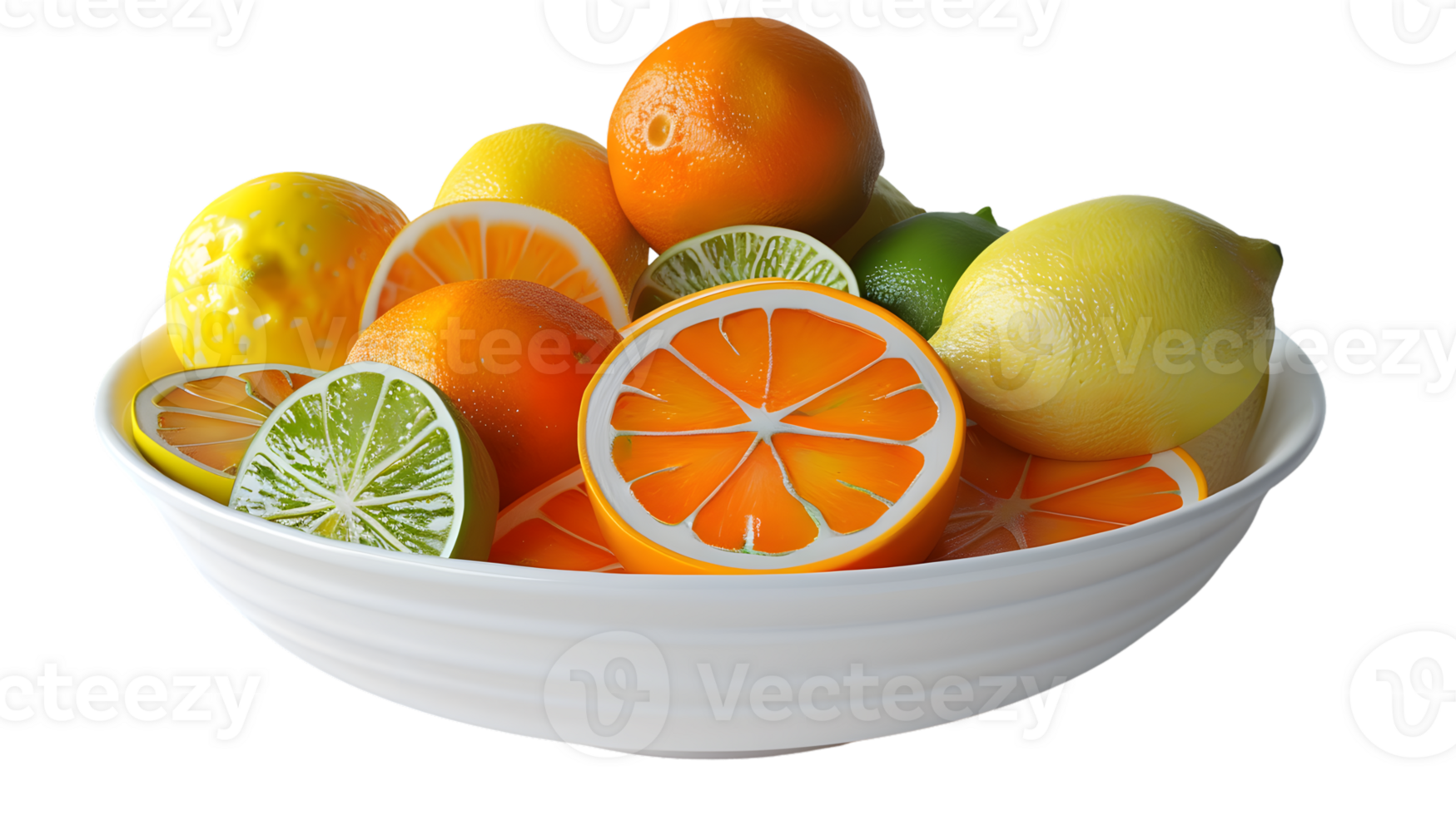 A bowl of vibrant citrus fruits including sliced oranges lemons and limes perfect for health png