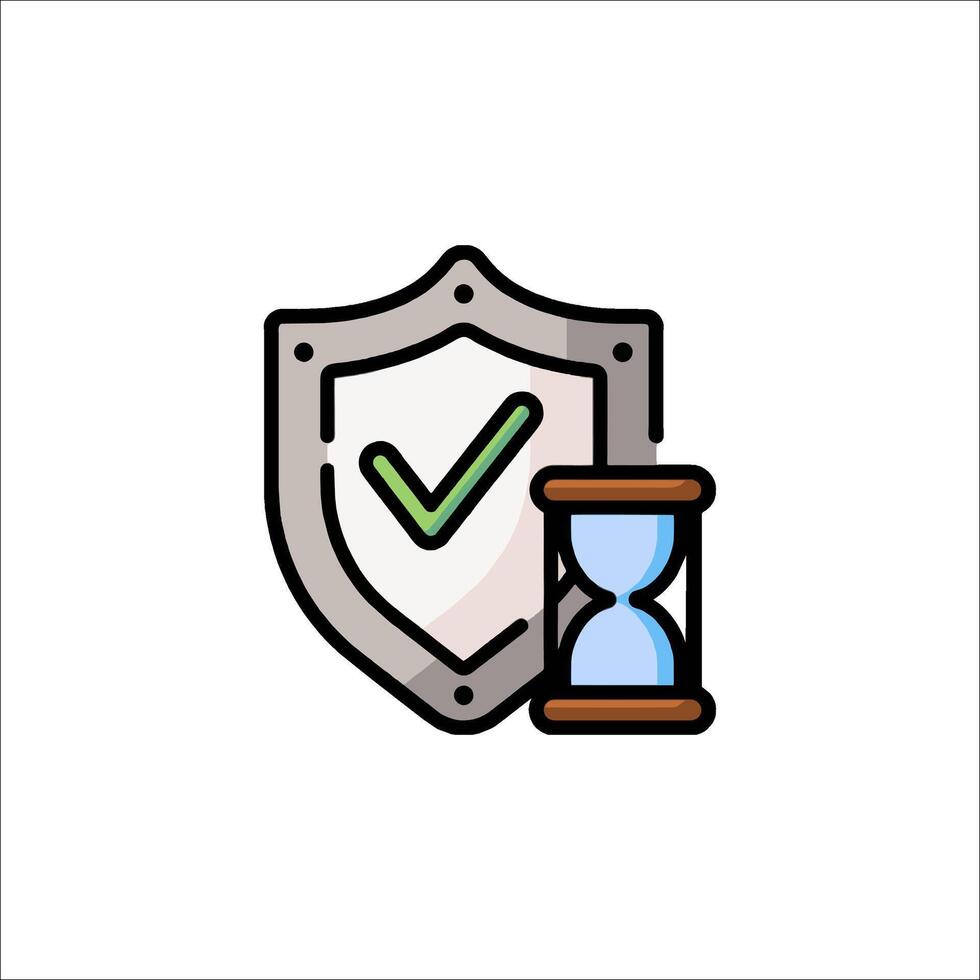 A clock and a shield with a tick mark vector