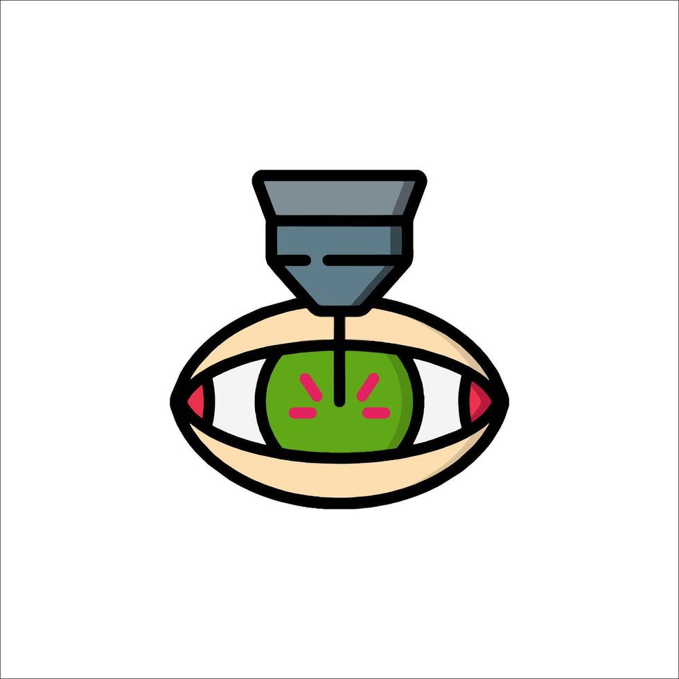 An eye with a needle in it is shown in a flat line vector