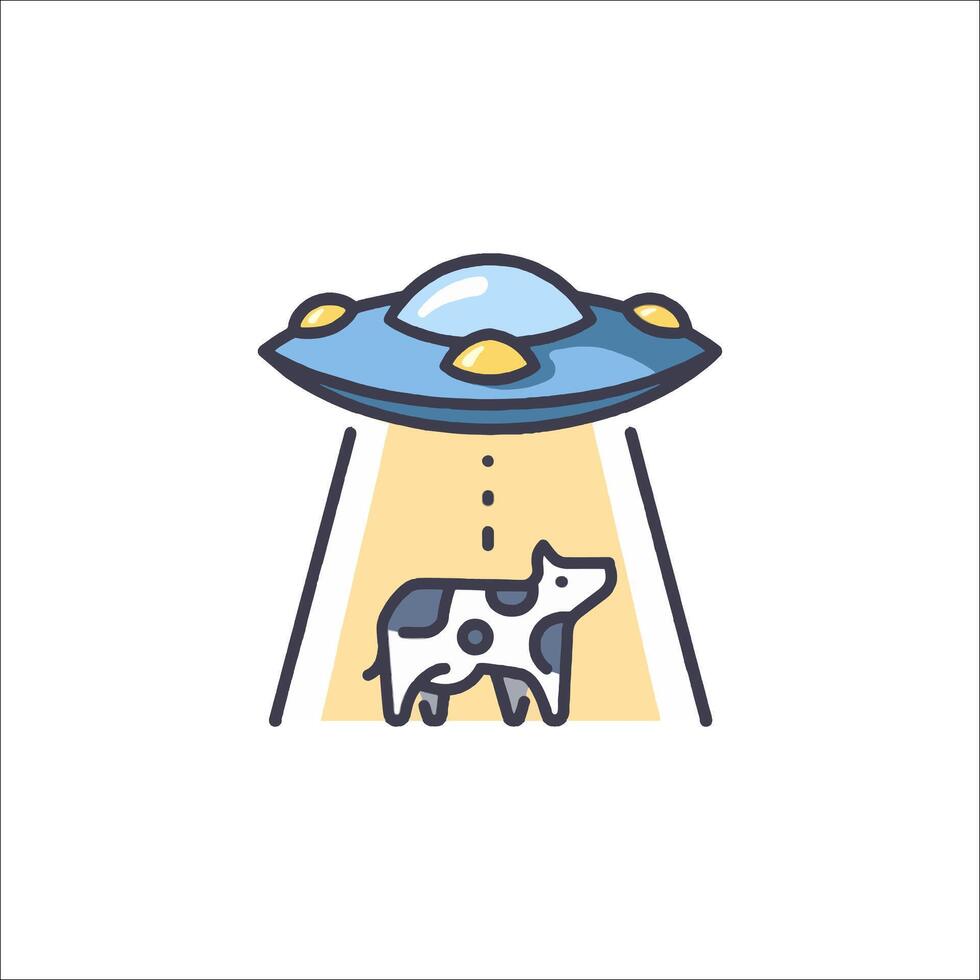 An alien spaceship with a cow in front of it vector