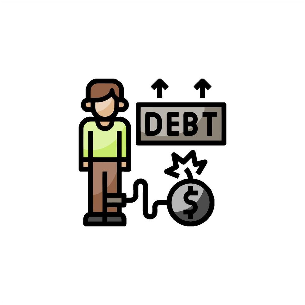 A man is standing next to a sign that says debt vector