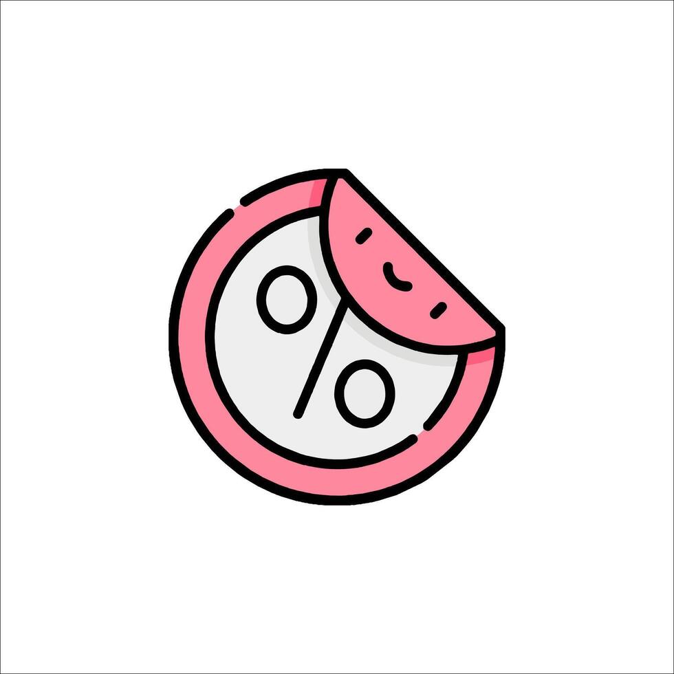 A pink and white logo with a slice of fruit vector