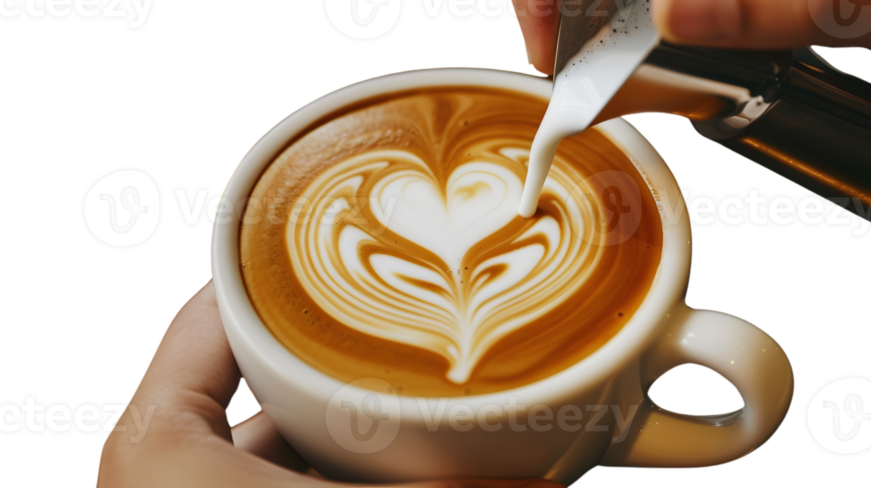 Crafting a Heart in Coffee Latte Art Pouring into a Cup of Warm Beverage png