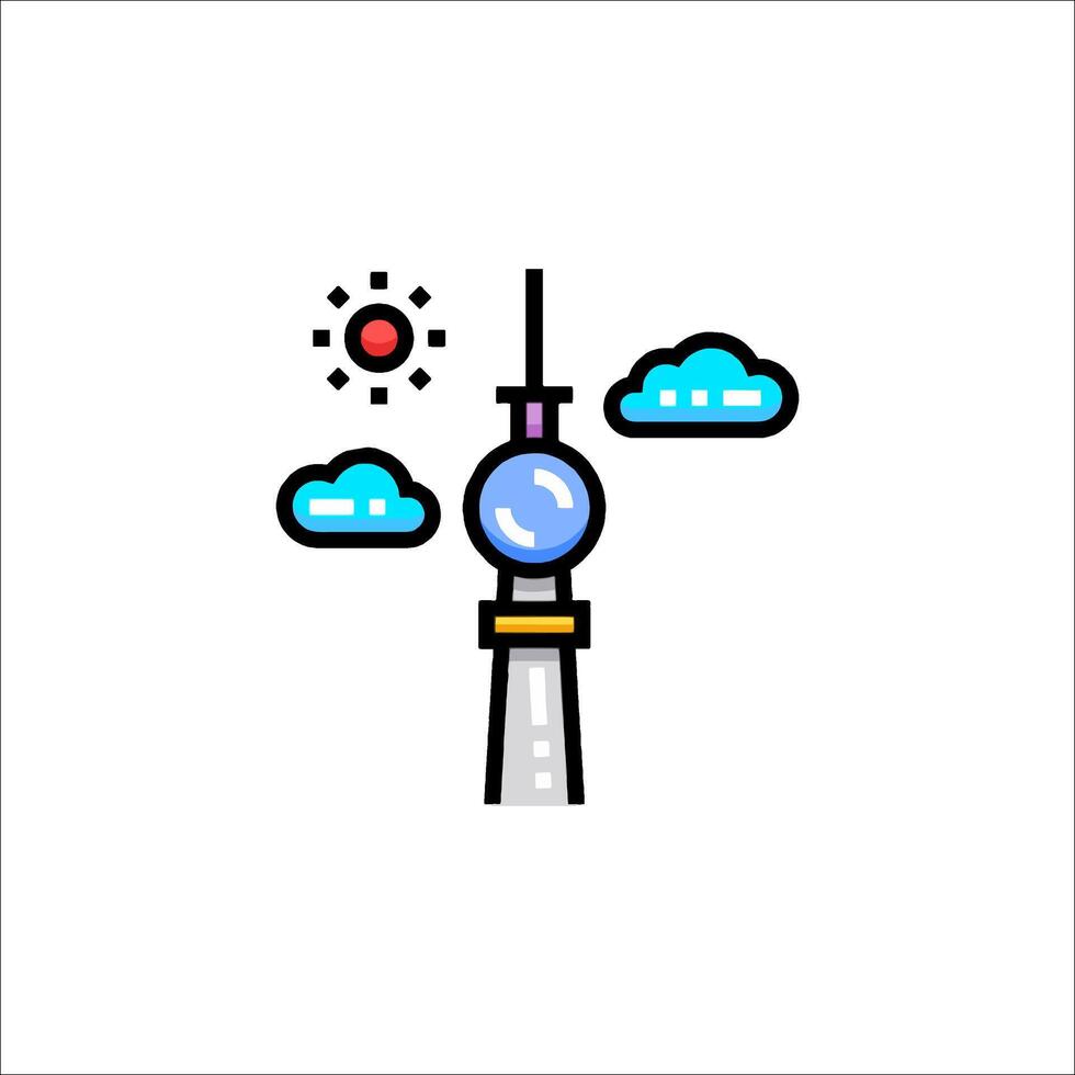 The tower is in the middle of a blue sky vector