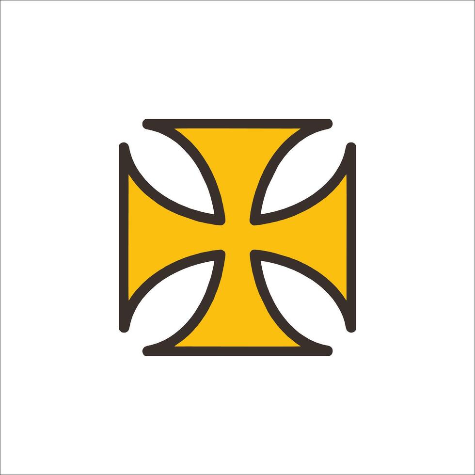 The symbol of the templar cross is shown in yellow vector