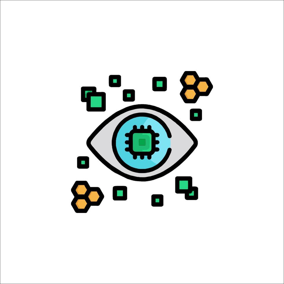 un ojo con un computadora y un computadora chip icono vector