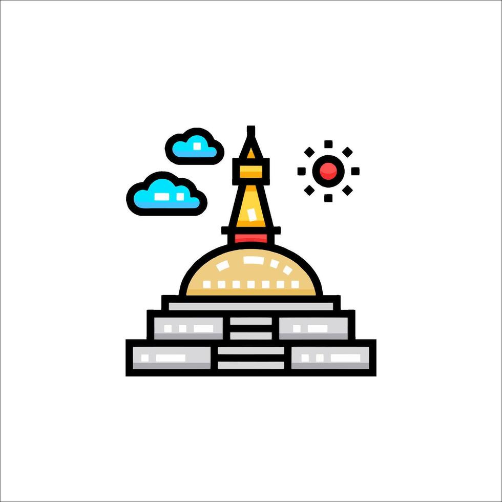 A buddhist temple icon with a sun and clouds vector