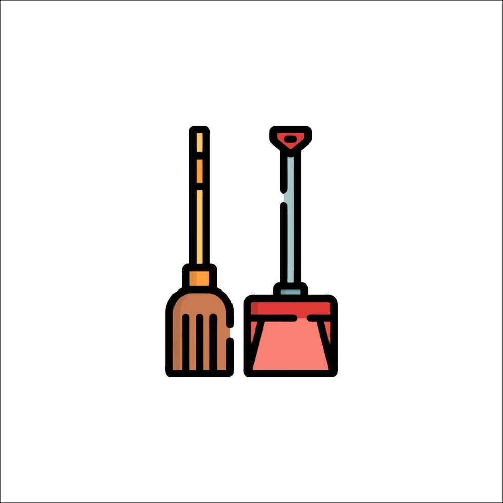 A broom and a dustpan icon vector