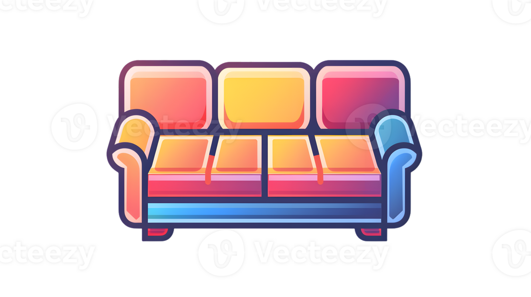 Colorful Couch Design with Vibrant Cushions and Armrests for Modern Interior Decorations png