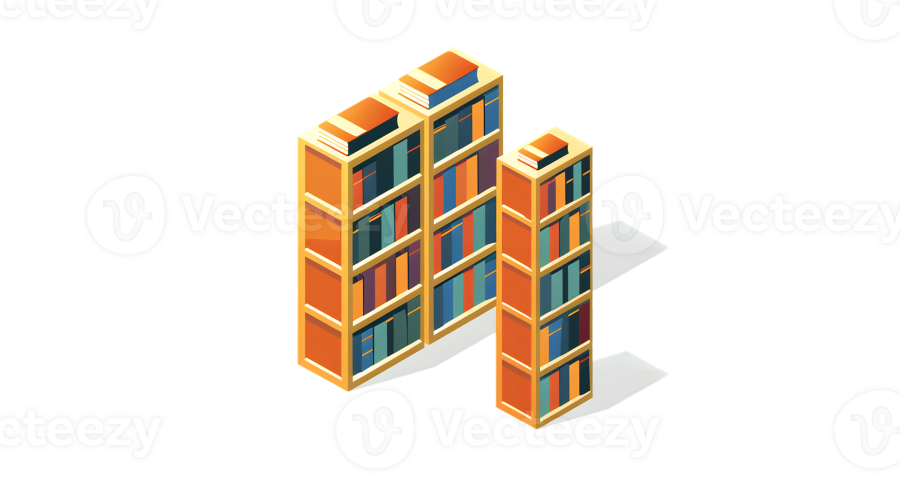 Isometric illustration of two bookcases full of books education library concept png