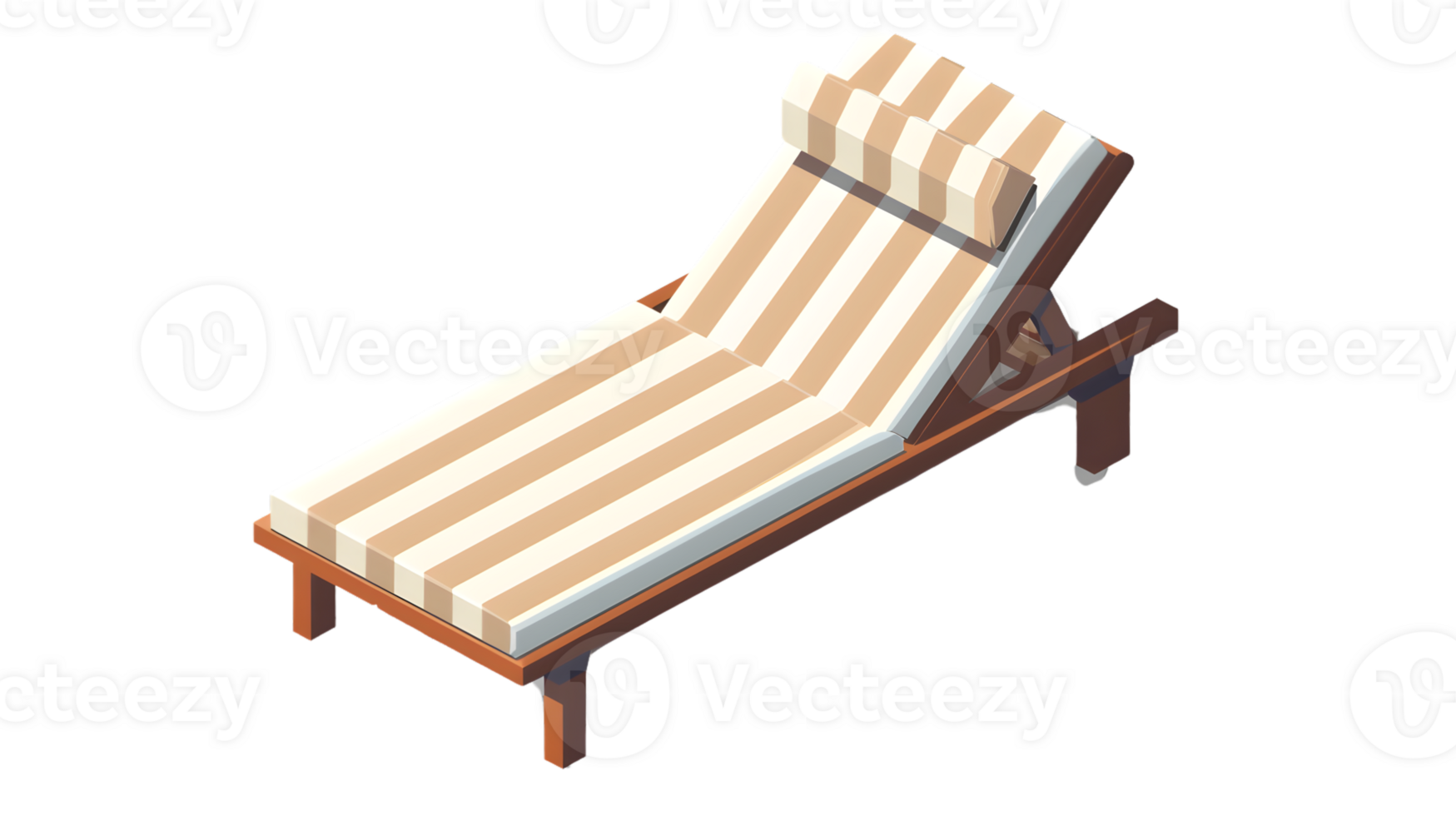 Relaxing Beach Lounger with Striped Cushion for Summer Vacations and Leisure Activities png