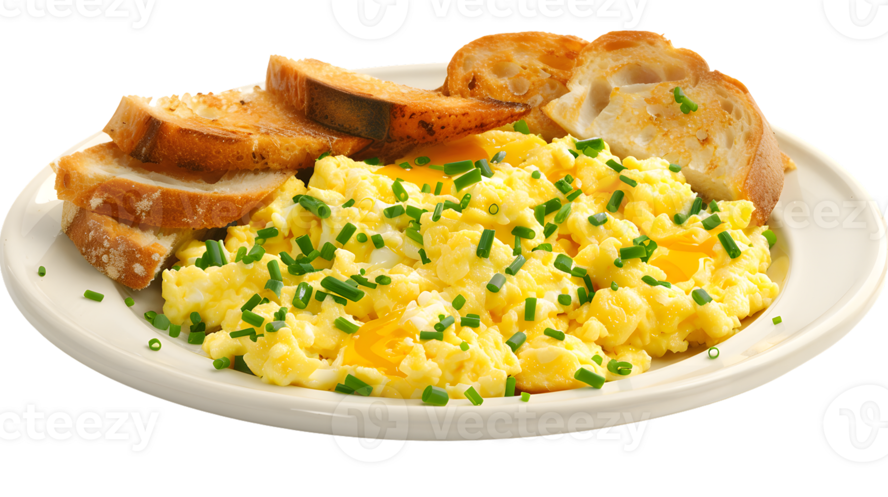 Scrambled Eggs with Toast and Chives Delicious Breakfast Food Photo png