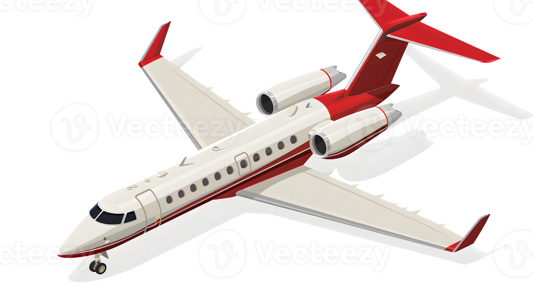 Private Jet in Flight Modern Aircraft with Red and White Design for Luxury Travel png