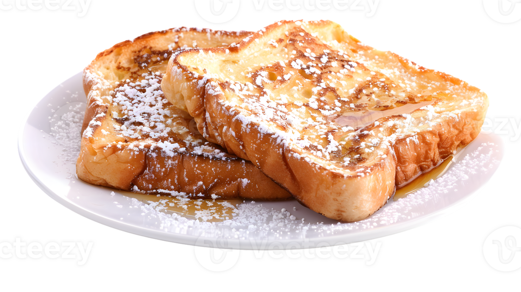 Sweet French Toast with Syrup and Powdered Sugar on Plate png