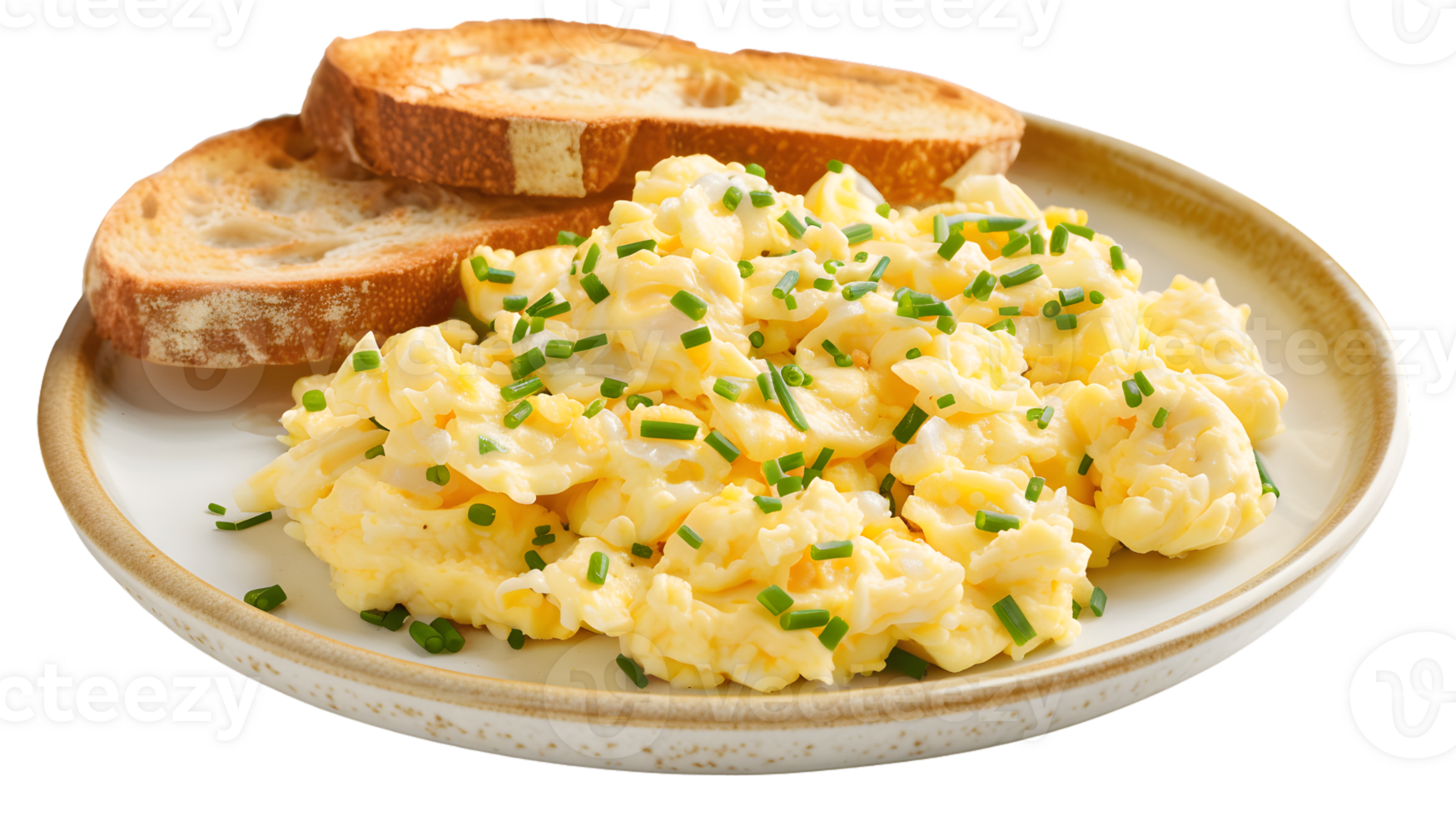 Scrambled eggs with chives and toasted bread breakfast food photography delicious meal png