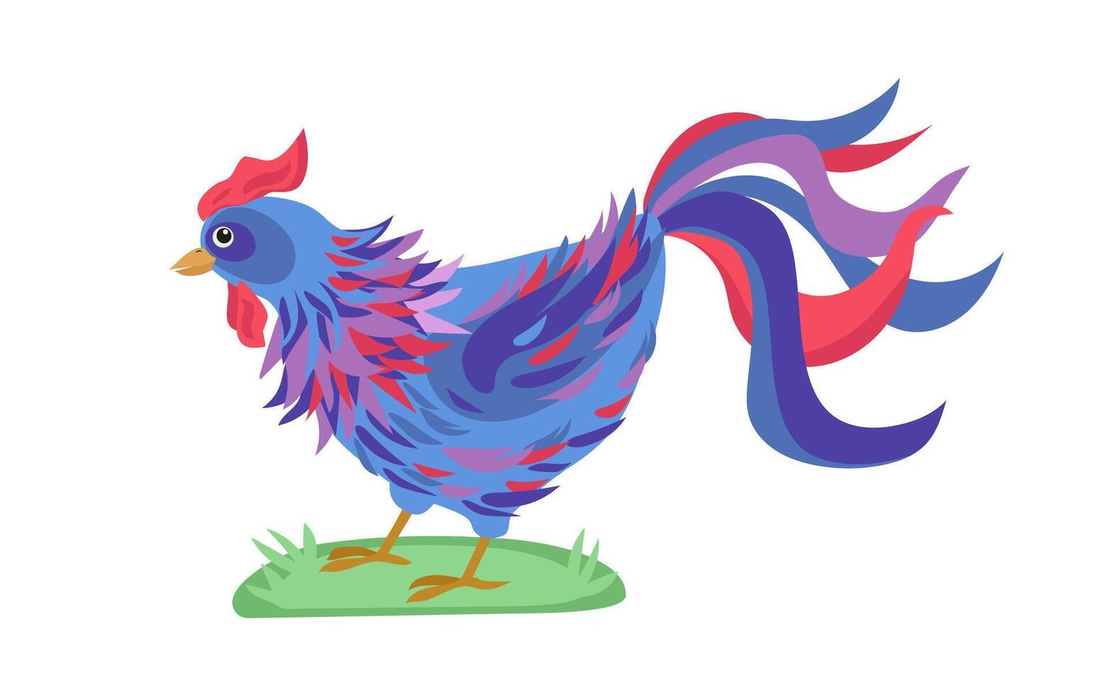 Animals, poultry on the farm. Beautiful bright multicolored rooster on white background. Children's flat cartoon illustration. vector
