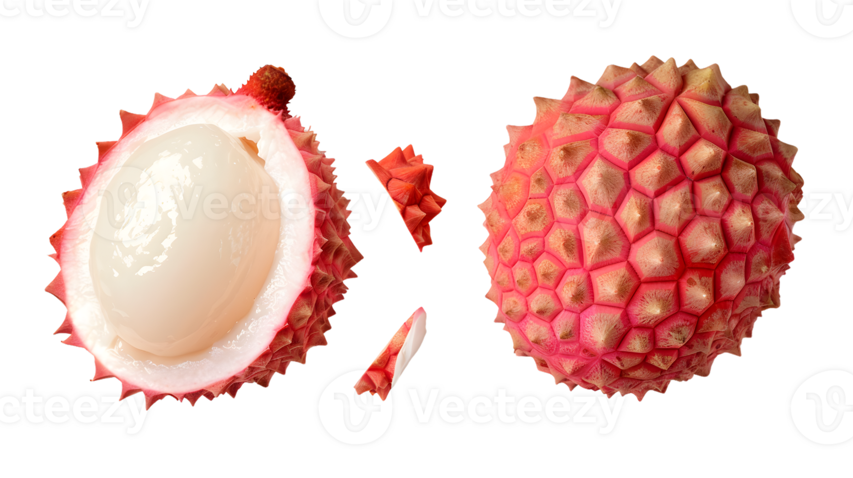 A fresh tropical fruit displayed in various stages of preparation showcasing its vibrant outer png