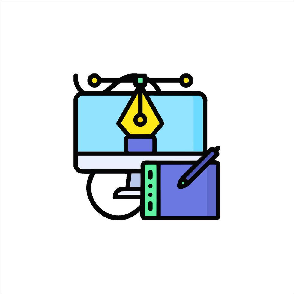 A computer with a pen and a notebook vector