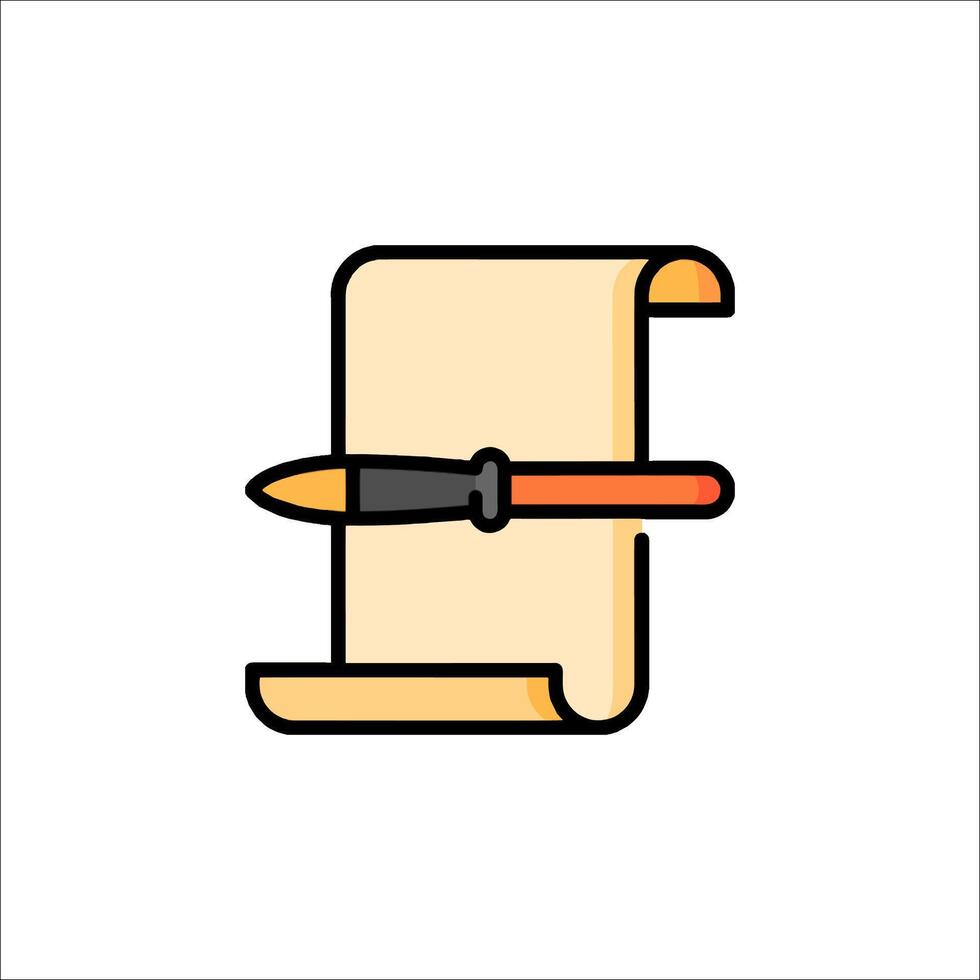 A drawing of a scroll with a pen and a brush vector