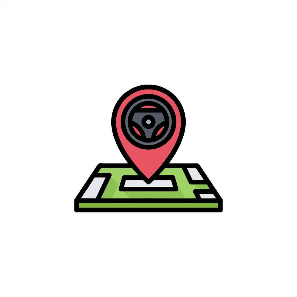 A car on a map with a red pin on it vector