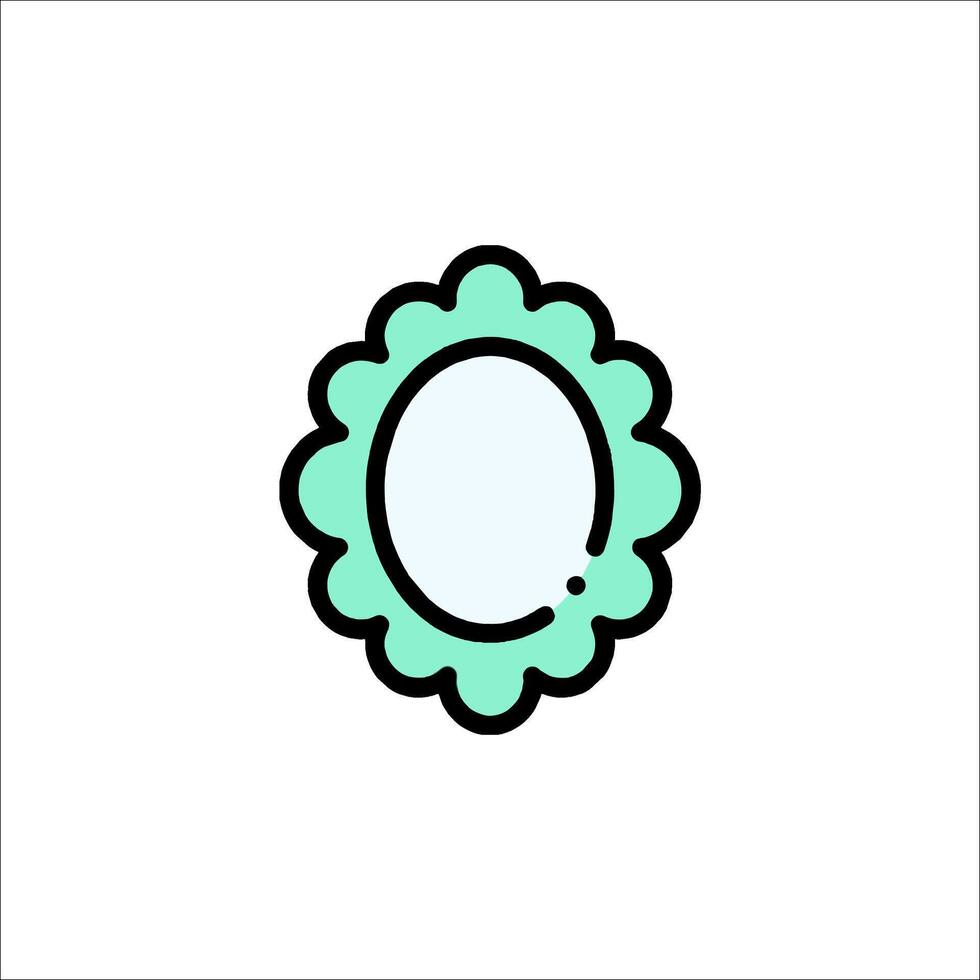 A green and white oval mirror with a flower on it vector