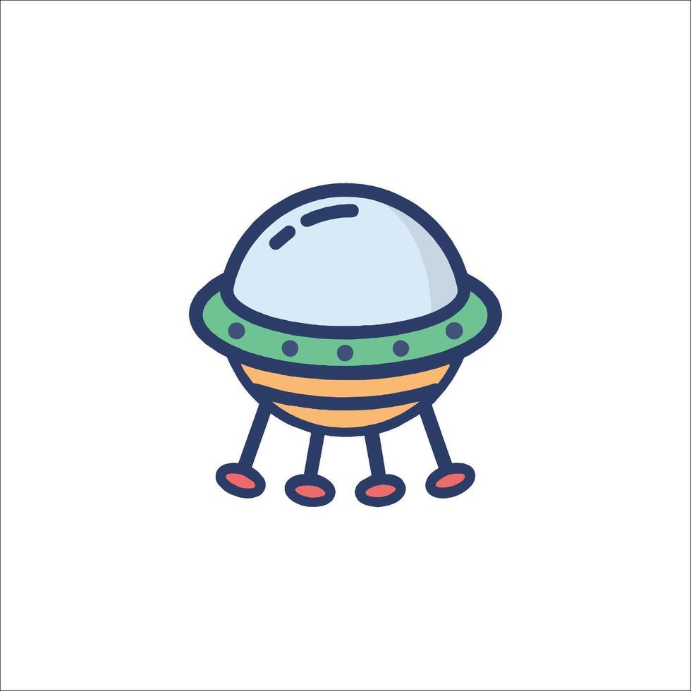 An alien spaceship icon with a green and orange color vector