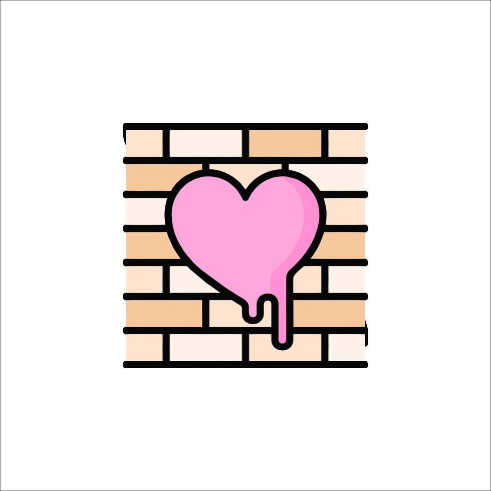 A pink heart on a brick wall with a drip vector