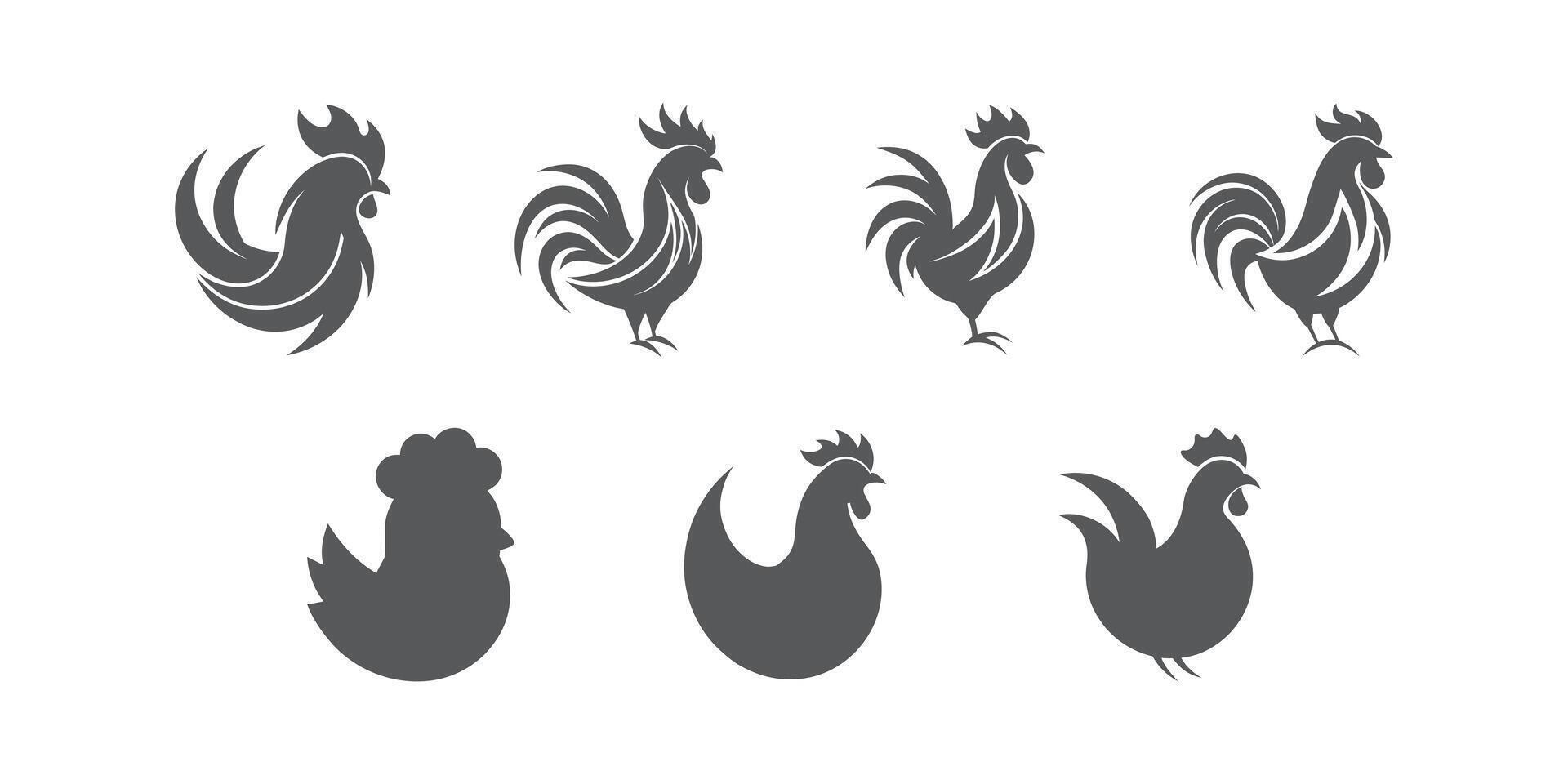 Stylized Illustrations of Rooster and Hen Icons in Multiple Poses for Farm and Poultry Themes vector