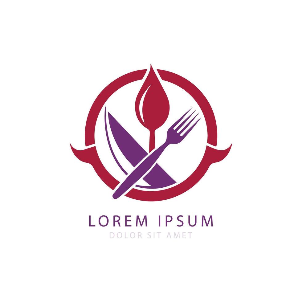 Restaurant Logo Featuring Fork, Knife, and Flame Icon in Circular Design vector