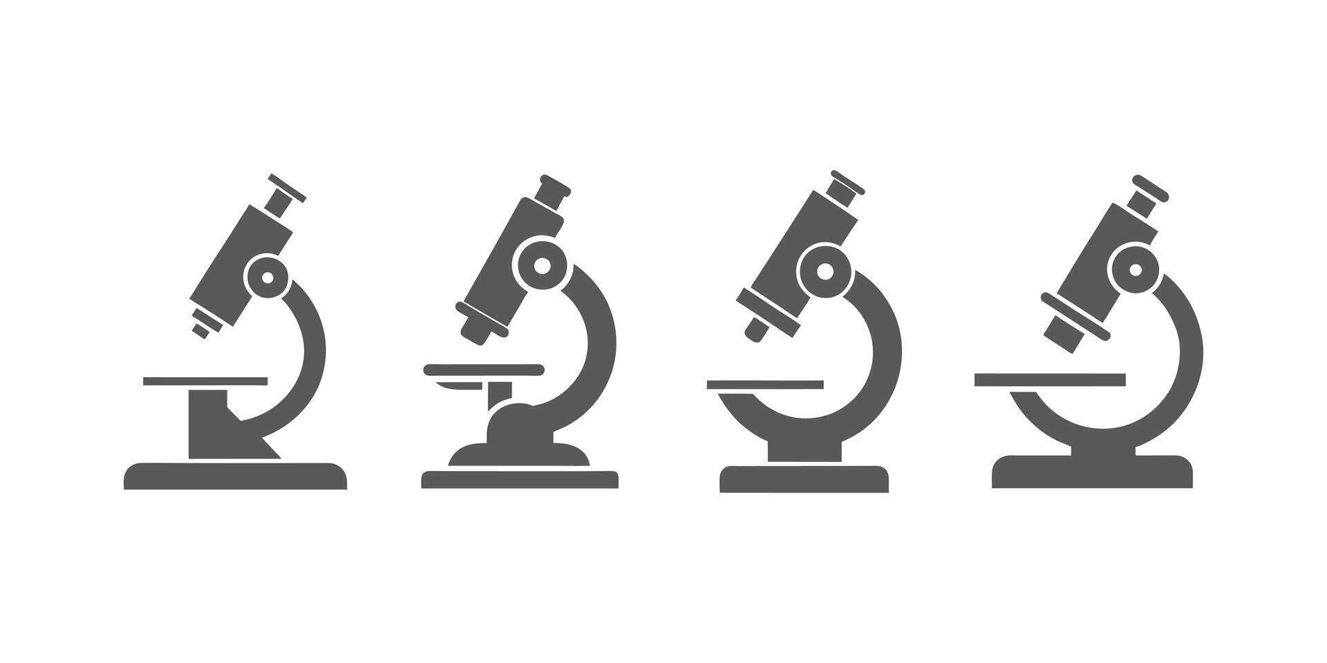 Four Microscope Illustrations Arranged in a Row Indoors for Scientific Research and Educational Purposes vector