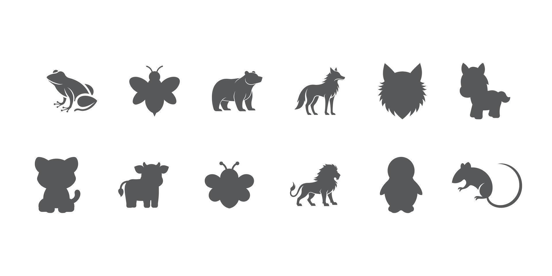 Set of Animal Silhouettes Illustration Featuring Various Species in Two Rows vector