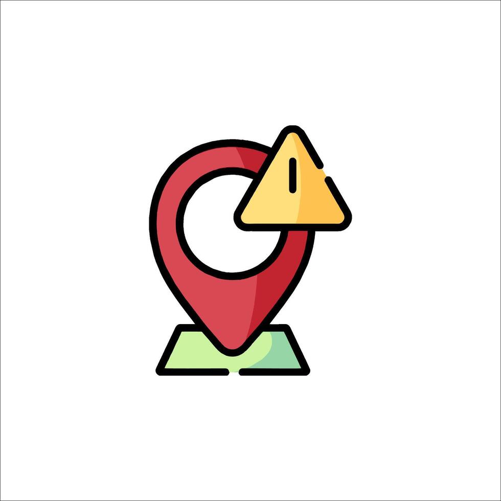 A location marker with a caution sign on it vector