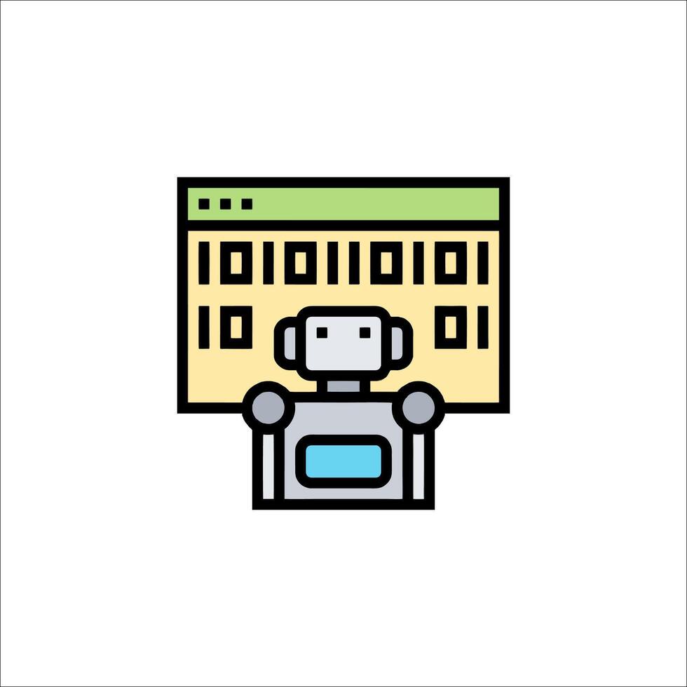 A robot is sitting in front of a computer screen vector