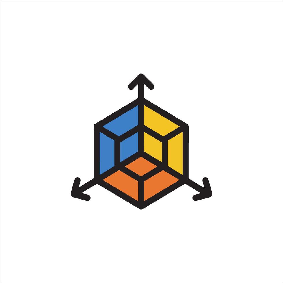 A cube with arrows and a blue and orange logo vector
