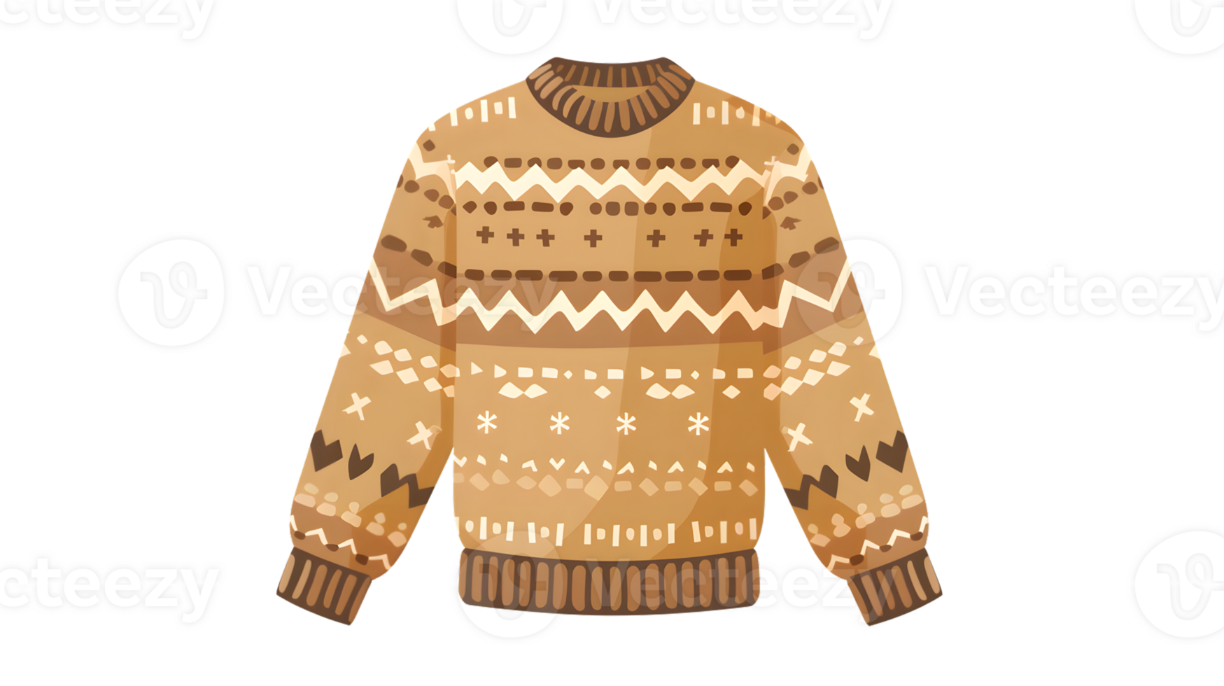 Tan Knitted Sweater with Fair Isle Pattern Winter Clothing Illustration png