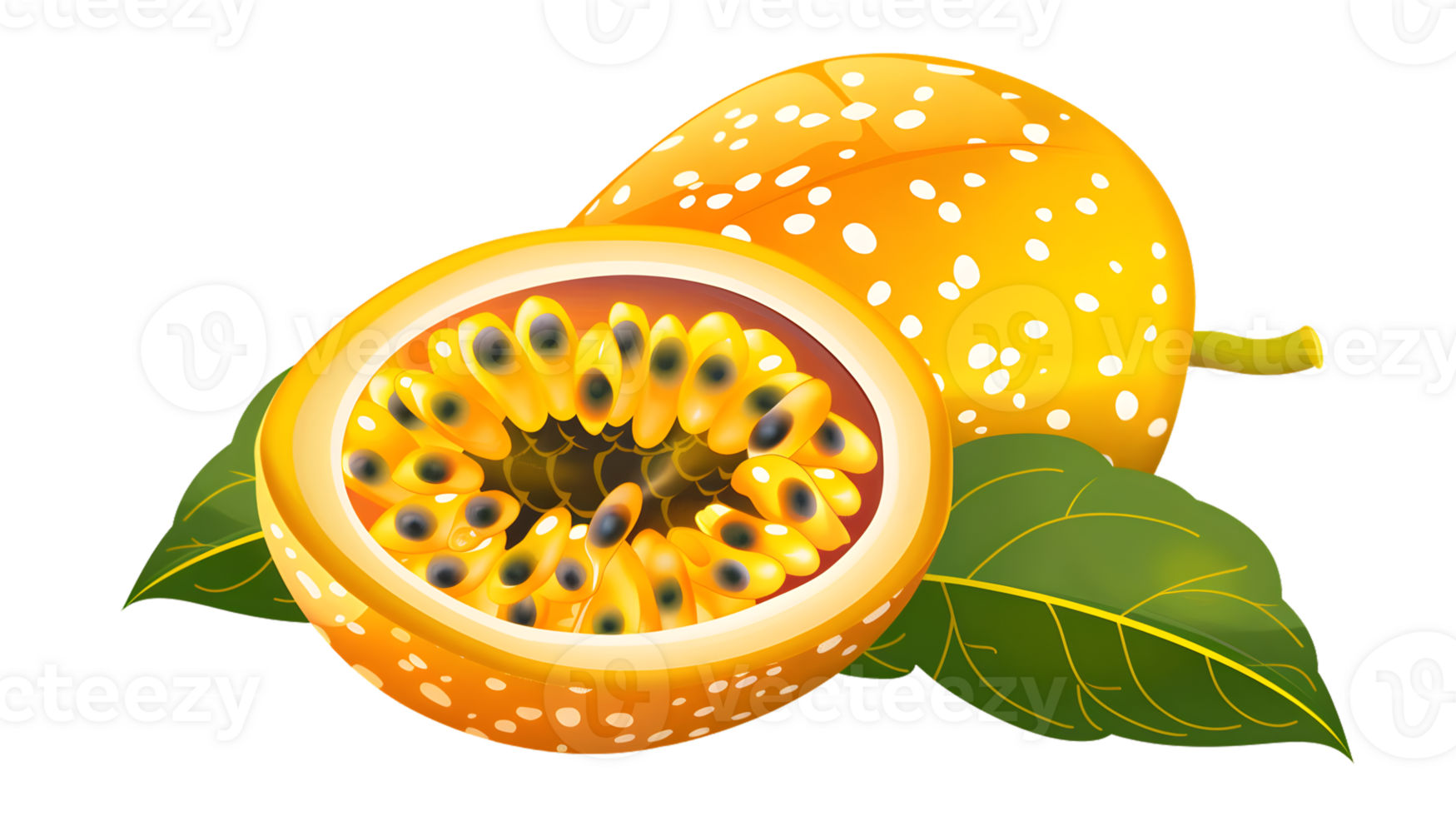 Vibrant Tropical Fruit with Seeds and Leaves Ideal for Culinary and Botanical Designs png