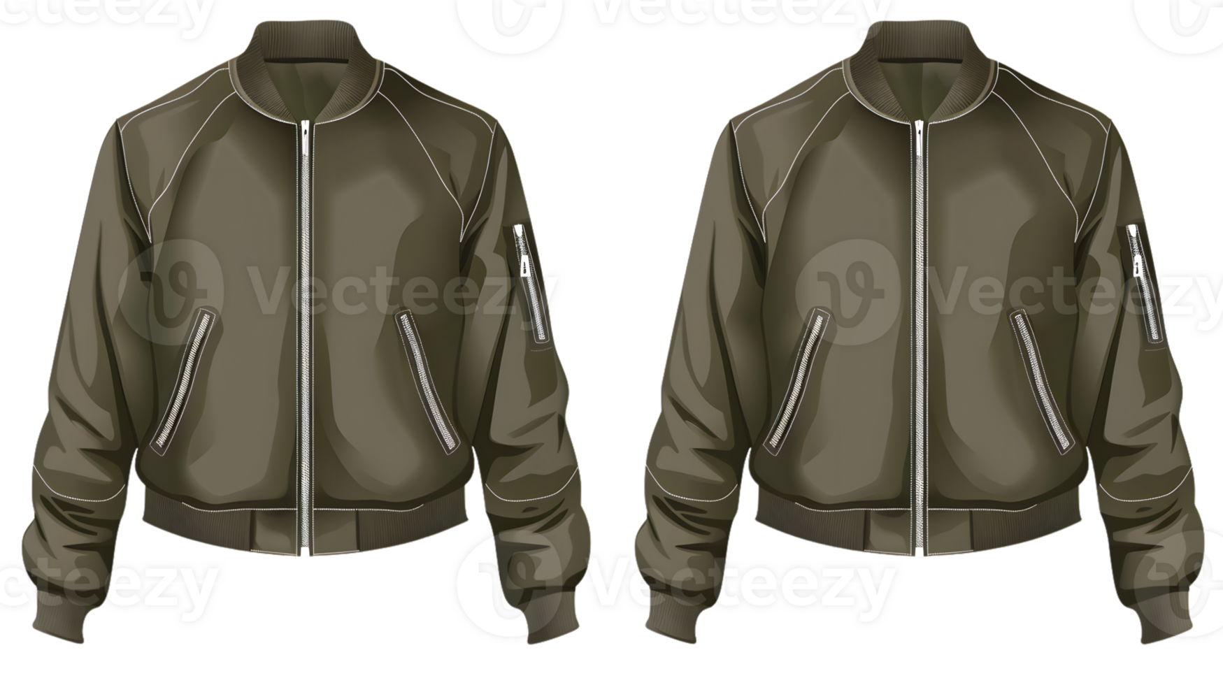 Olive Green Bomber Jackets Displayed Front View Fashion Illustration Clothing Design Apparel png