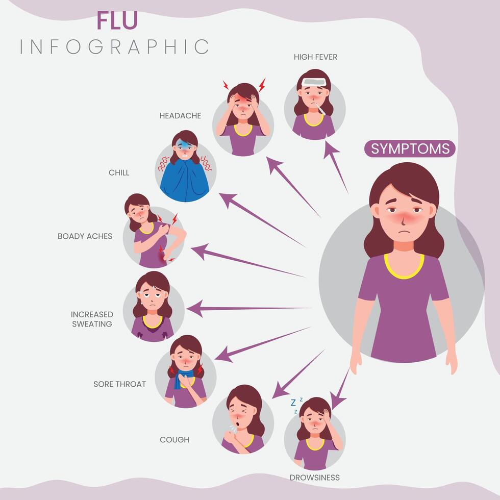 Flu Symptoms Common Signs and Effects Illustrated vector
