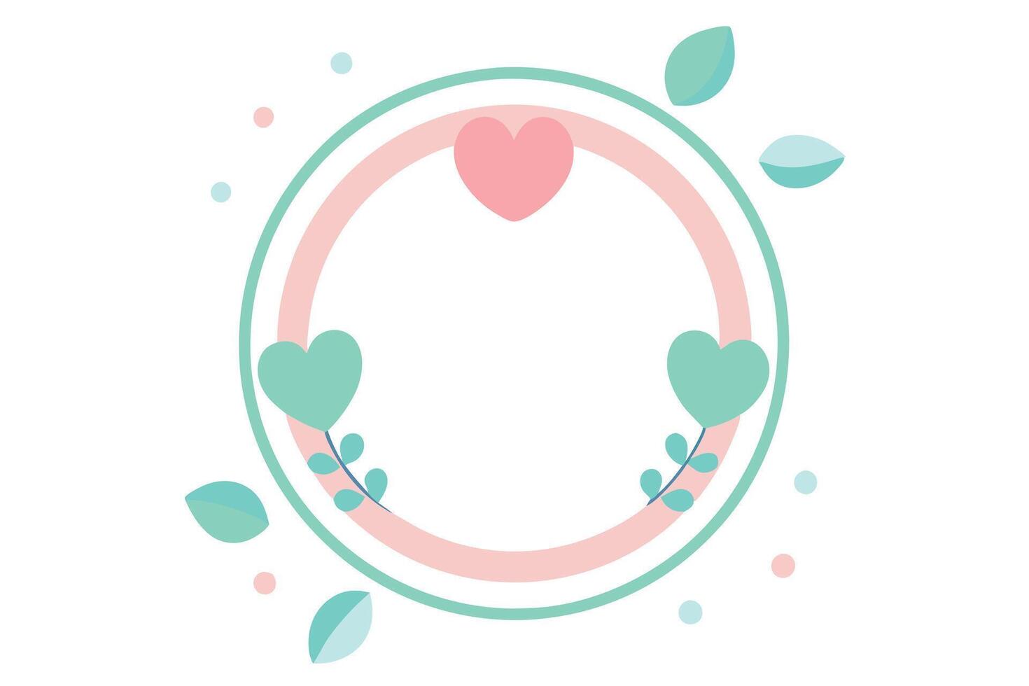 Pastel Hearts Circle Design with Leaves and Dots on a White Background vector