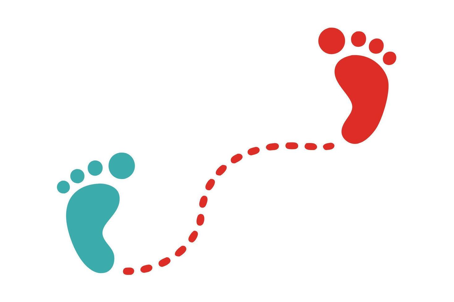 Turquoise Footprint with Red Dots Trace to Red Footprint on White vector